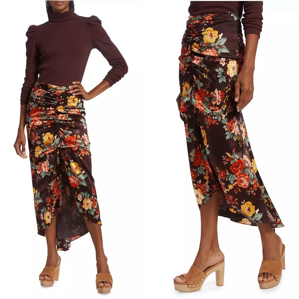 Veronica Beard💕Pixie Floral Silk Midi Skirt in Oxblood Multi Size 2 - Picture 15 of 15